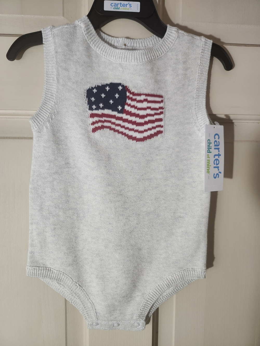 Carter's Child of Mine Light Gray Knit One-Piece Bodysuit with Flag